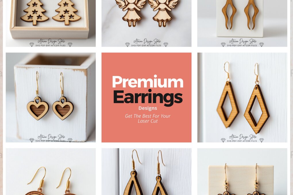 Σετ των 3 Intra απο ξύλο plywood 3mm-4mm πάχος - Κομψά σχέδια σκουλαρίκια 021 Δίασταση 3x3 cm INTRAFABR-117601986