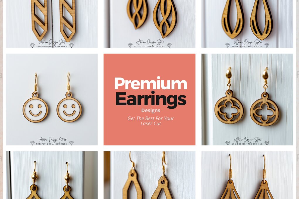 Σετ των 3 Intra απο ξύλο plywood 3mm-4mm πάχος - Κομψό Σετ λέιζερ σκουλαρίκια 020 Δίασταση 3x3 cm INTRAFABR-117601825