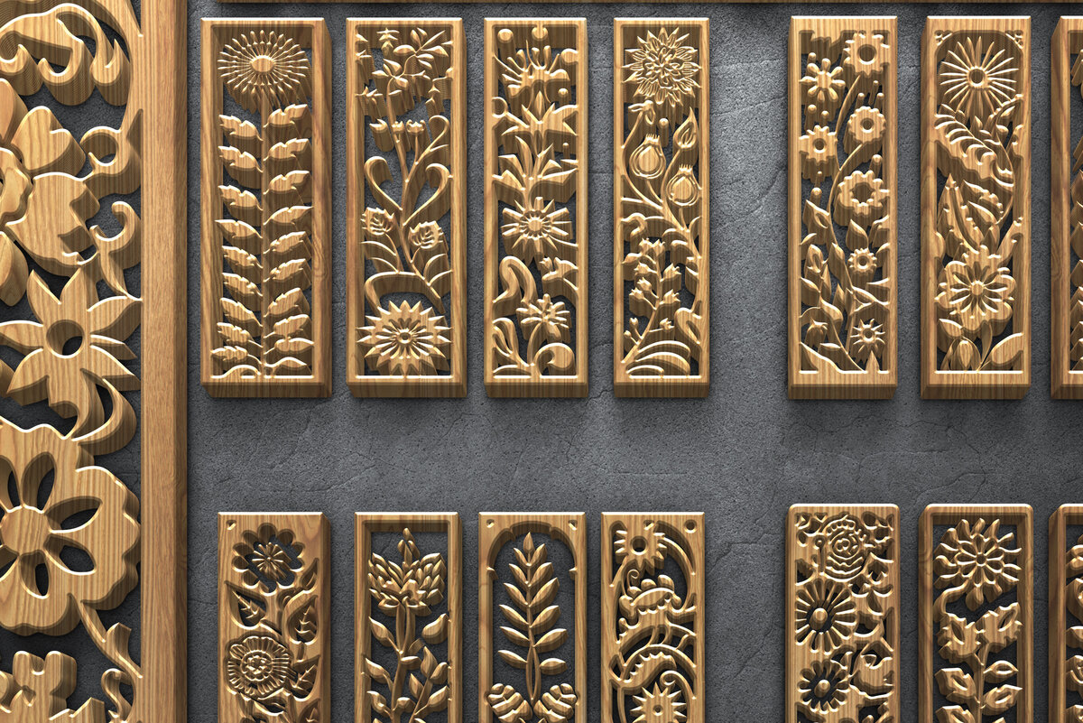 Intra απο ξύλο plywood 3mm-4mm πάχος - Κομψό σετ πάνελ λέιζερ  με λουλούδια Δίασταση 3200x7200 cm INTRAFABR-124643481