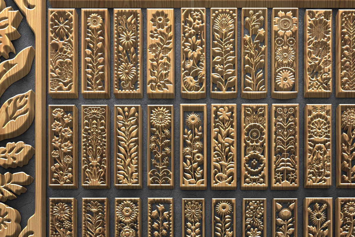 Intra απο ξύλο plywood 3mm-4mm πάχος - Κομψή δέσμη με floral πάνελ  Δίασταση 3200x7200 cm INTRAFABR-124926050