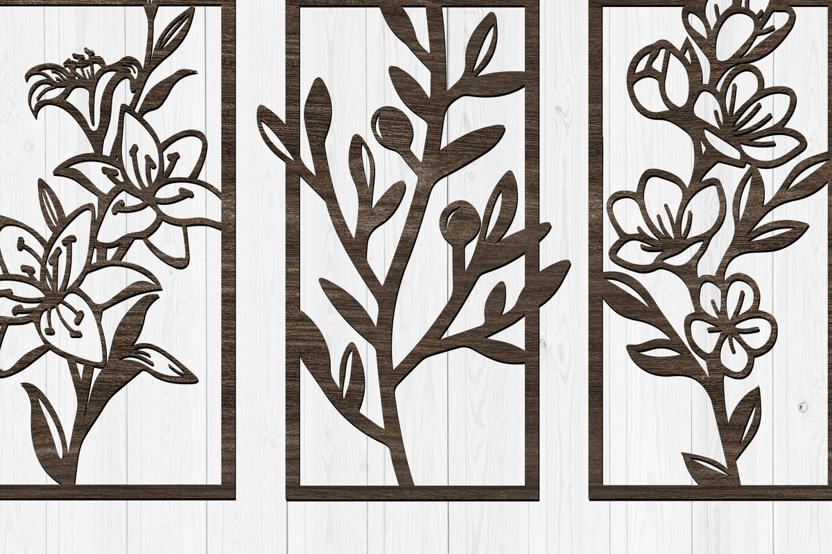 Intra απο ξύλο plywood 3mm-4mm πάχος - Κομψά πάνελ τέχνης τοίχου με λουλούδια Δίασταση 30x20 cm INTRAFABR-117564841