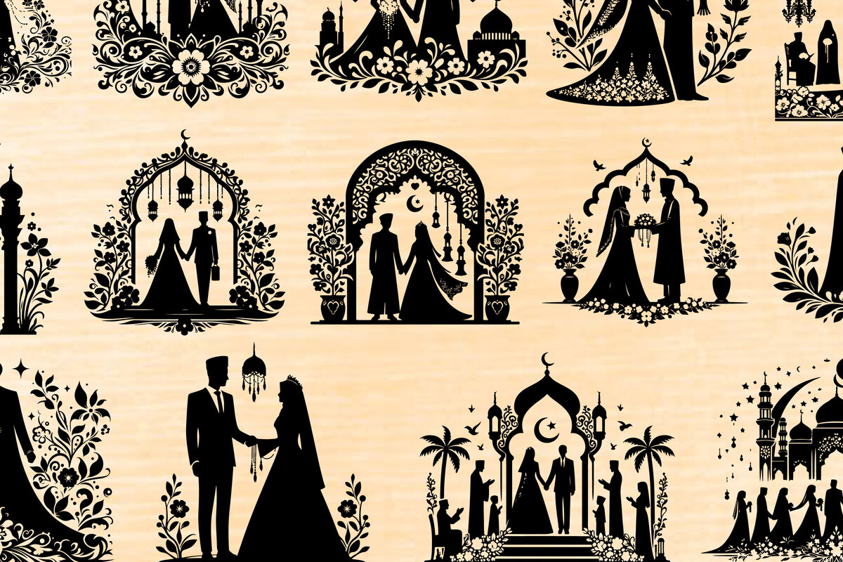 Σετ των 2 Intra απο ξύλο plywood 3mm-4mm πάχος - Κομψή δέσμη ισλαμικής γαμήλιας σιλουέτας Δίασταση 20x20 cm INTRAFABR-118036873