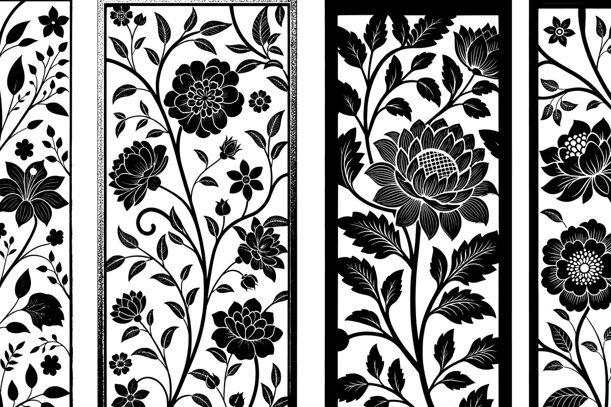 Σετ των 2 Intra απο ξύλο plywood 3mm-4mm πάχος - Elegant-Laser-Cut-Floral-Panel-Set Vector Δίασταση 20x20 cm INTRAFABR-113054963