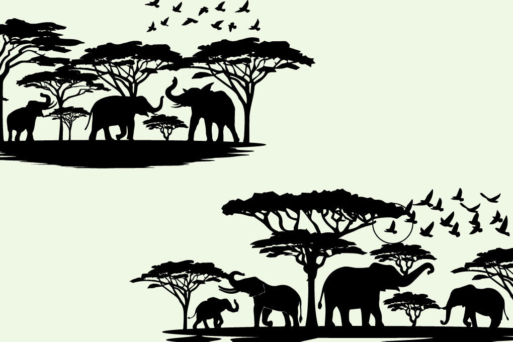 Σετ των 2 Intra απο ξύλο plywood 3mm-4mm πάχος - Δάσος φύσης ελεφάντων και παιδιών Δίασταση 20x20 cm INTRAFABR-80518911