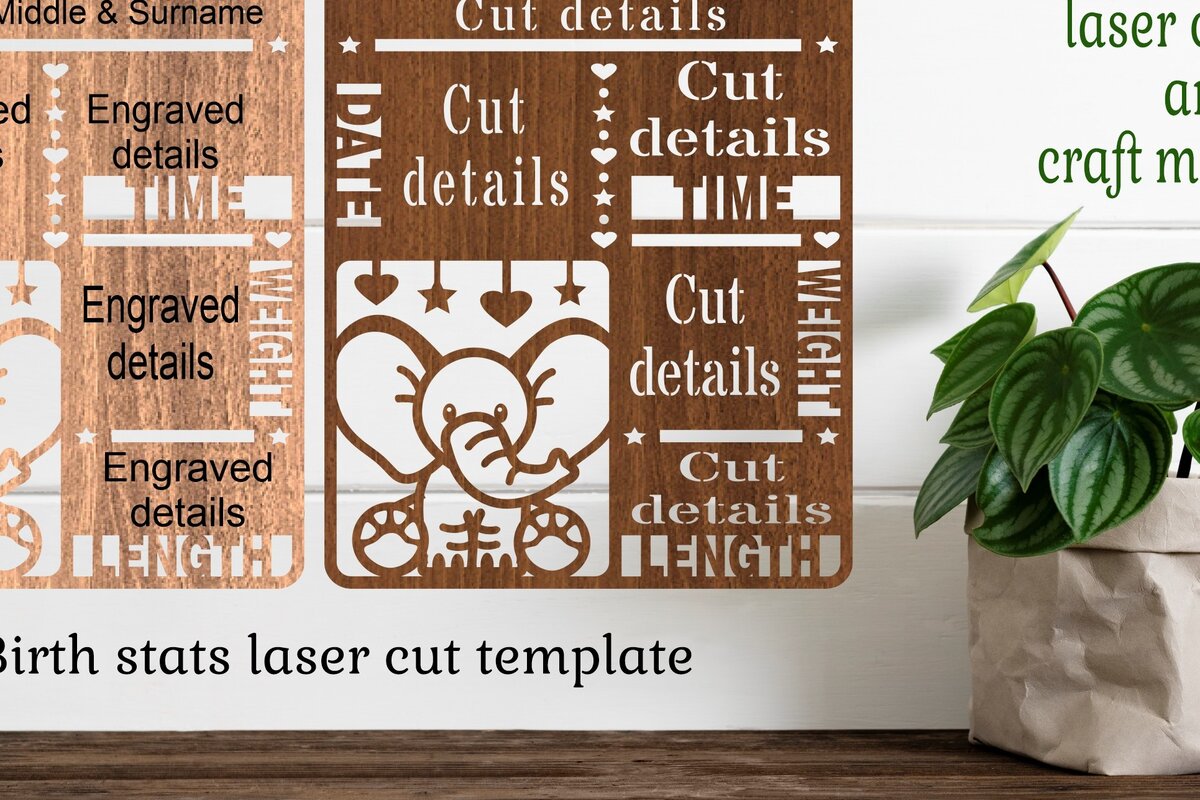 Intra απο ξύλο plywood 3mm-4mm πάχος - Elephant Baby Stats, Πλακέτα γέννησης  Δίασταση 30x20 cm INTRAFABR-72036260