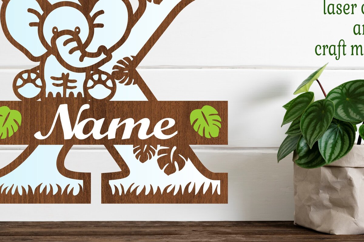 Intra απο ξύλο plywood 3mm-4mm πάχος - Μονόγραμμα με κεφαλαίο ελέφαντα Γράμμα X  Δίασταση 30x20 cm INTRAFABR-73248833