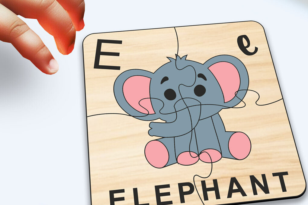 Σετ των 2 Intra απο ξύλο plywood 3mm-4mm πάχος - Elephant Kid Puzzle Baby Παιχνίδι Child Play Δίασταση 20x20 cm INTRAFABR-117283220