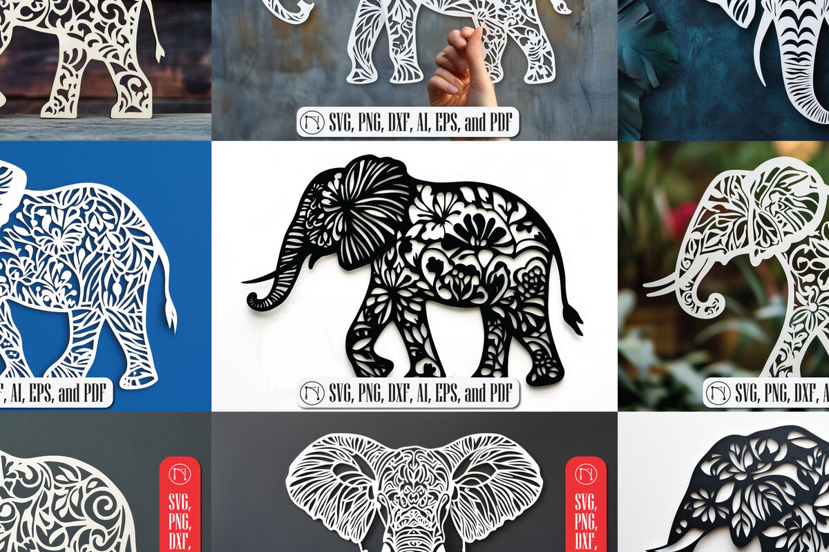 Σετ των 2 Intra απο ξύλο plywood 3mm-4mm πάχος - Δέσμη  Cut Paper Cut Elephant Δίασταση 10x15 cm INTRAFABR-104296933