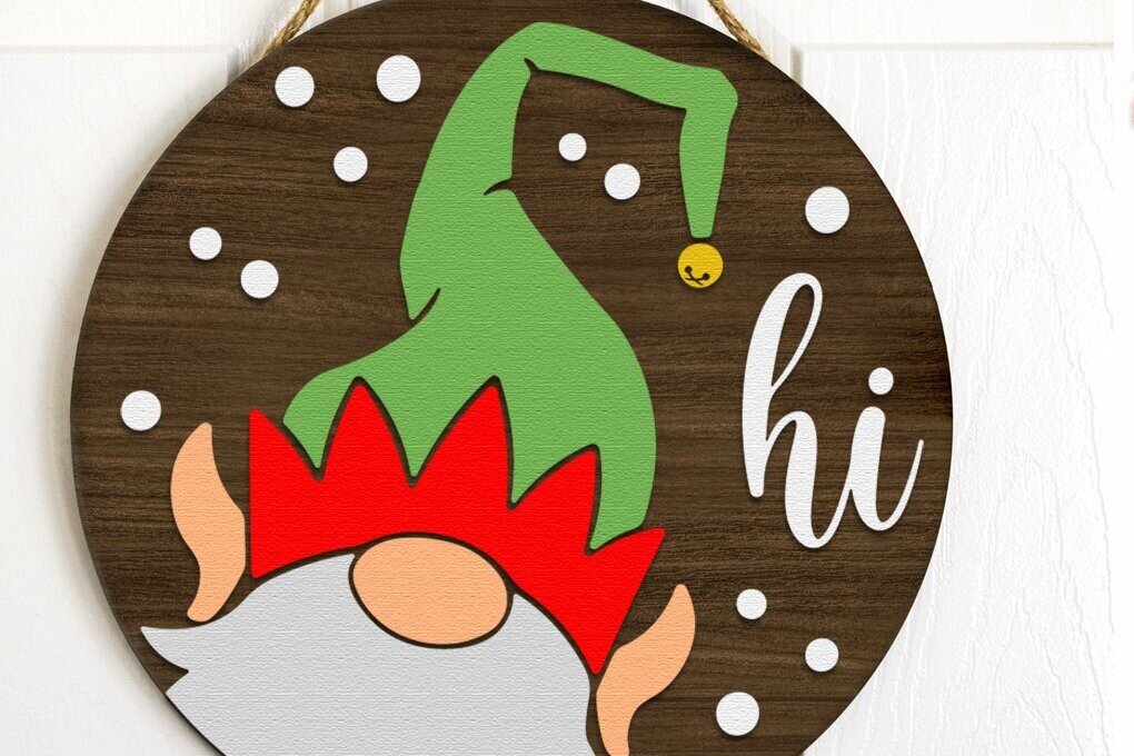 Σετ των 2 Intra απο ξύλο plywood 3mm-4mm πάχος - Elf Gnome Hi , Xmas Door Sign DXD Δίασταση 15x15 cm INTRAFABR-111880879