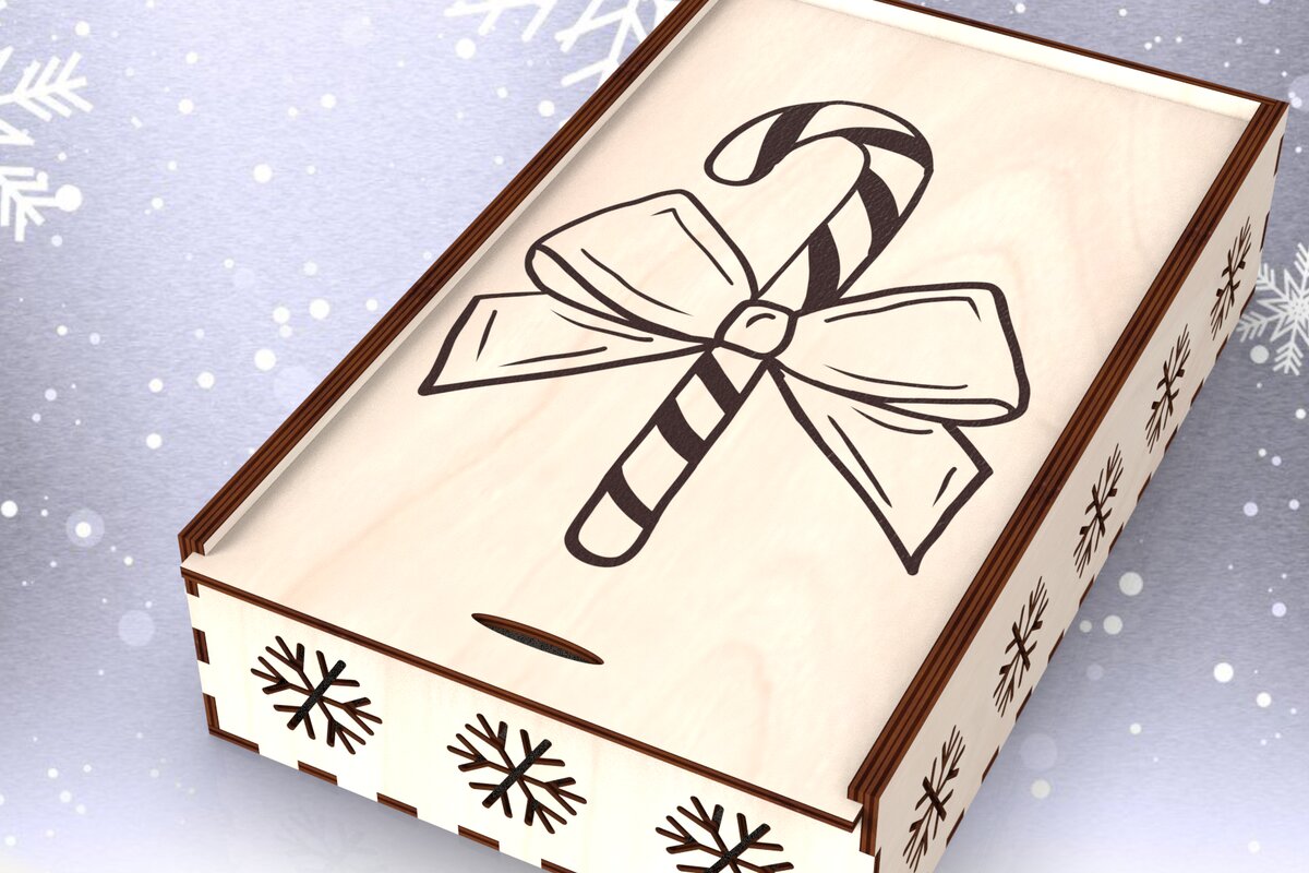 Σετ των 2 Intra απο ξύλο plywood 3mm-4mm πάχος - Κουτί δώρου με χαραγμένο εποχιακό συρόμενο καπάκι Δίασταση 15x15 cm INTRAFABR-109675530