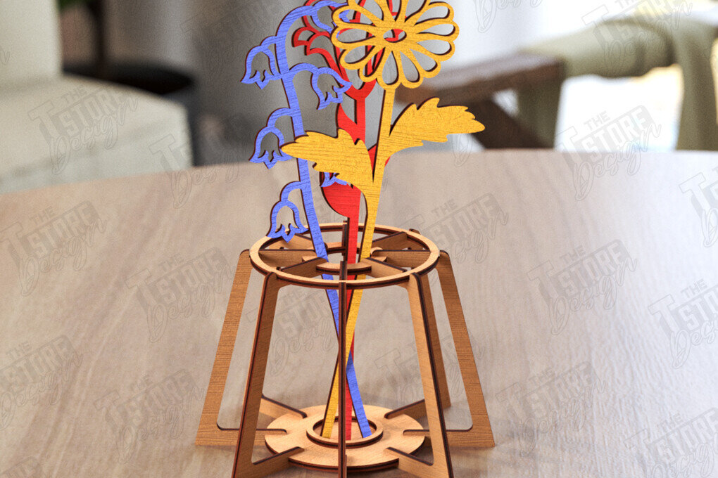 Σετ των 3 Intra απο ξύλο plywood 3mm-4mm πάχος - Αιώνια Λουλούδια με Stand Laser Cut Δίασταση 20x20 cm INTRAFABR-119959414