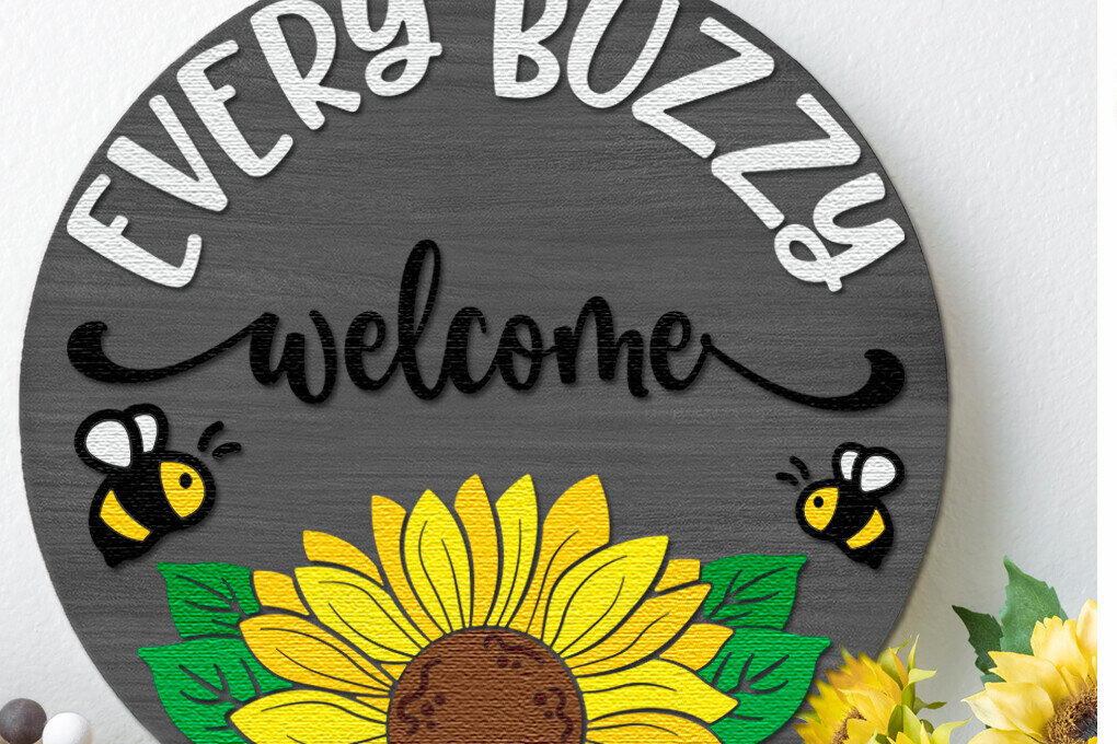 Intra απο ξύλο plywood 3mm-4mm πάχος - Κάθε Buzzy Welcome , Bee Door Sign Δίασταση 30x20 cm INTRAFABR-117430125