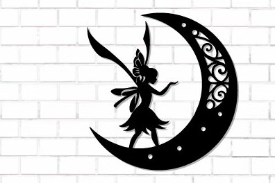 Intra απο ξύλο plywood 3mm-4mm πάχος - Fairy and Moon Wall Art Laser Cut  Δίασταση 40x50 cm INTRAFABR-122528576
