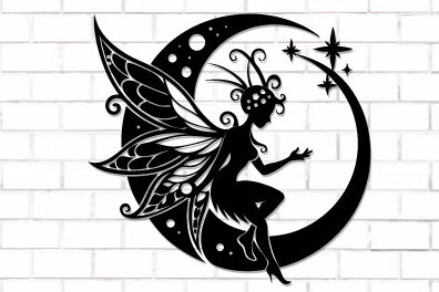 Intra απο ξύλο plywood 3mm-4mm πάχος - Fairy and Moon Wall Art Laser Cut  Δίασταση 40x50 cm INTRAFABR-122527962