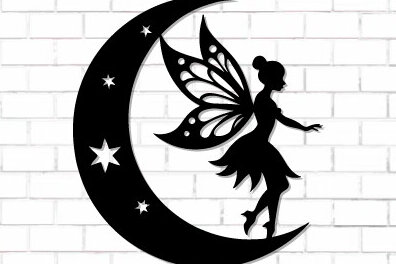 Intra απο ξύλο plywood 3mm-4mm πάχος - Fairy and Moon Wall Art Laser Cut  Δίασταση 40x50 cm INTRAFABR-122528113