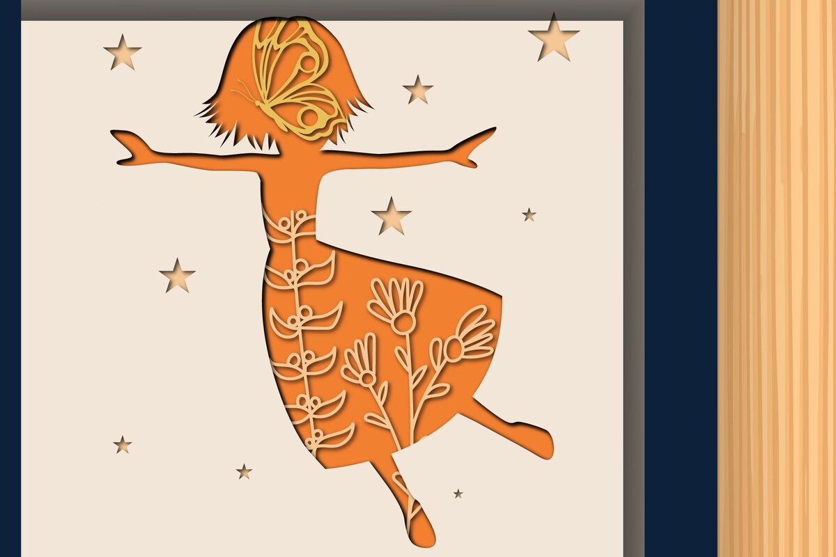 Σετ των 2 Intra απο ξύλο plywood 3mm-4mm πάχος - Fairy Butterfly Wild Floral Shadow Box Δίασταση 25x25 cm INTRAFABR-34893820