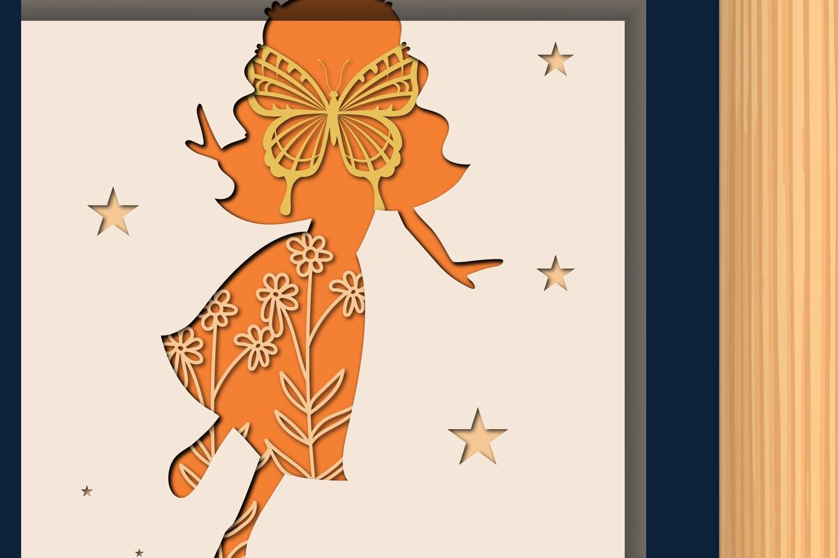 Σετ των 2 Intra απο ξύλο plywood 3mm-4mm πάχος - Fairy Butterfly Wild Floral Shadow Box Δίασταση 25x25 cm INTRAFABR-34893146