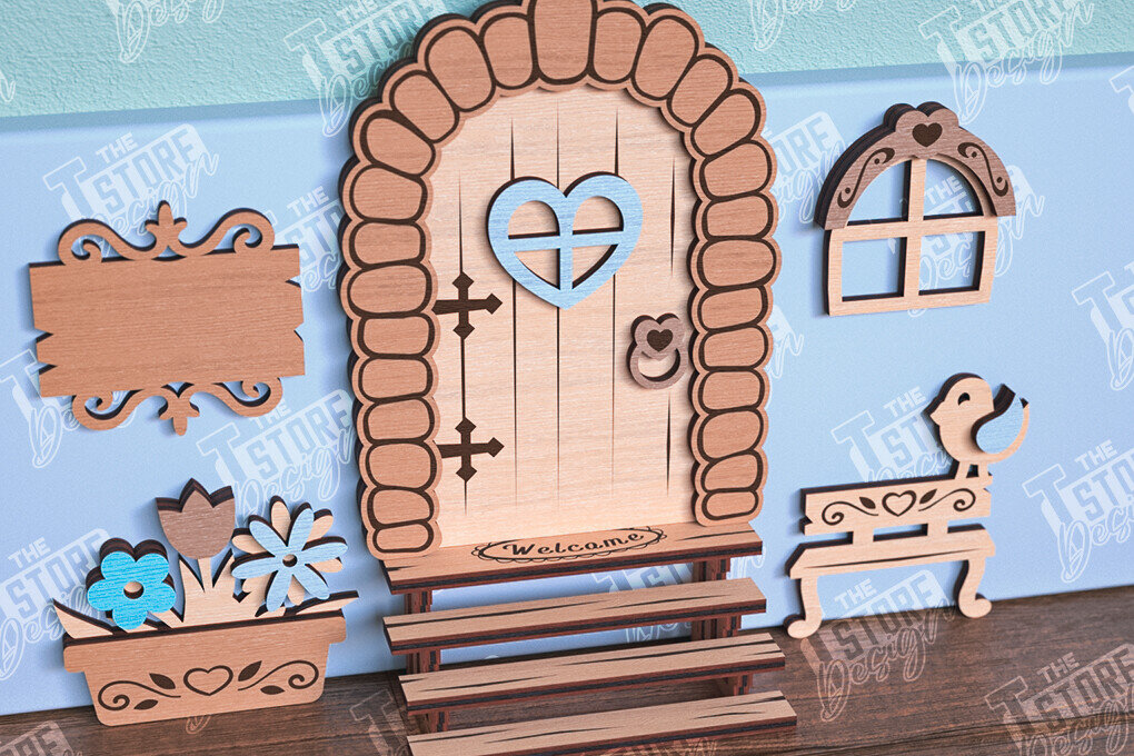 Intra απο ξύλο plywood 3mm-4mm πάχος - Fairy Garden Door Design Cut Laser Δίασταση 30x20 cm INTRAFABR-96214801