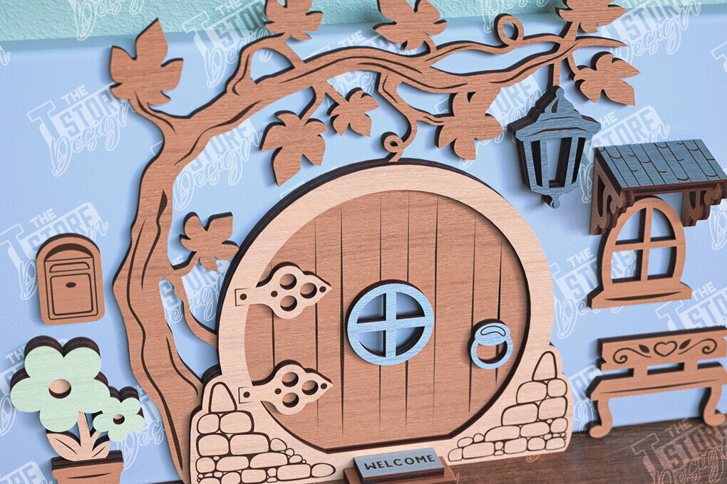 Intra απο ξύλο plywood 3mm-4mm πάχος - Fairy Garden Door Design Cut Laser Δίασταση 30x20 cm INTRAFABR-96214785
