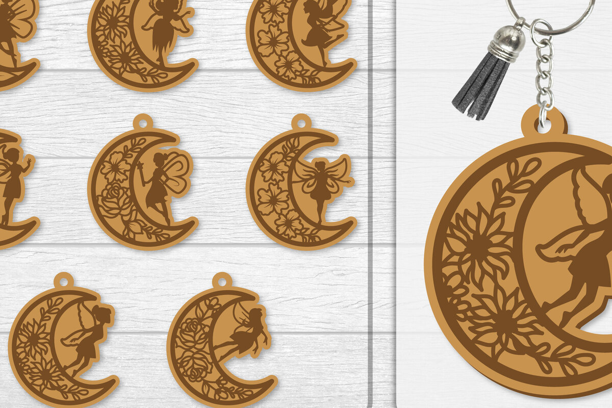 Σετ των 3 Intra απο ξύλο plywood 3mm-4mm πάχος - Μπρελόκ Fairy Lasercut Δίασταση 4x4 cm INTRAFABR-115445753