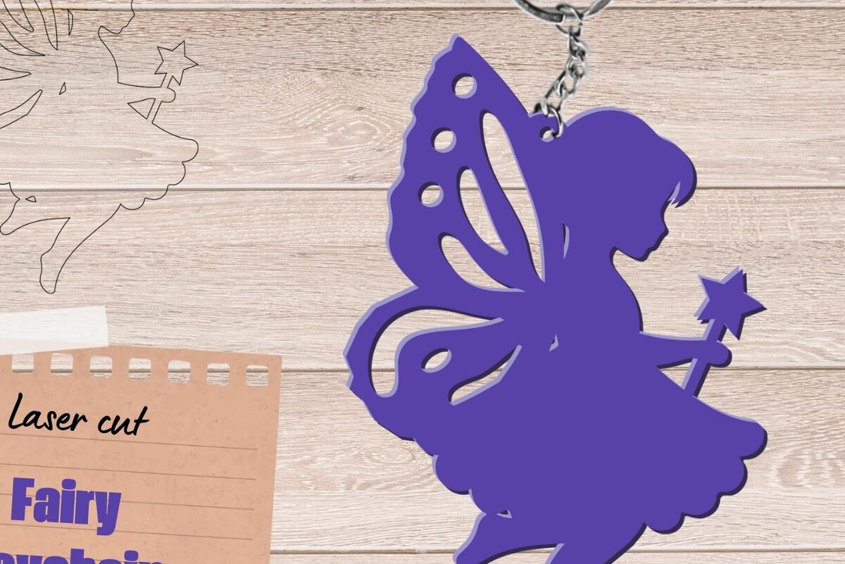 Σετ των 3 Intra απο ξύλο plywood 3mm-4mm πάχος - Fairy Keychain,  Laser Cut Files Δίασταση 4x4 cm INTRAFABR-97819516