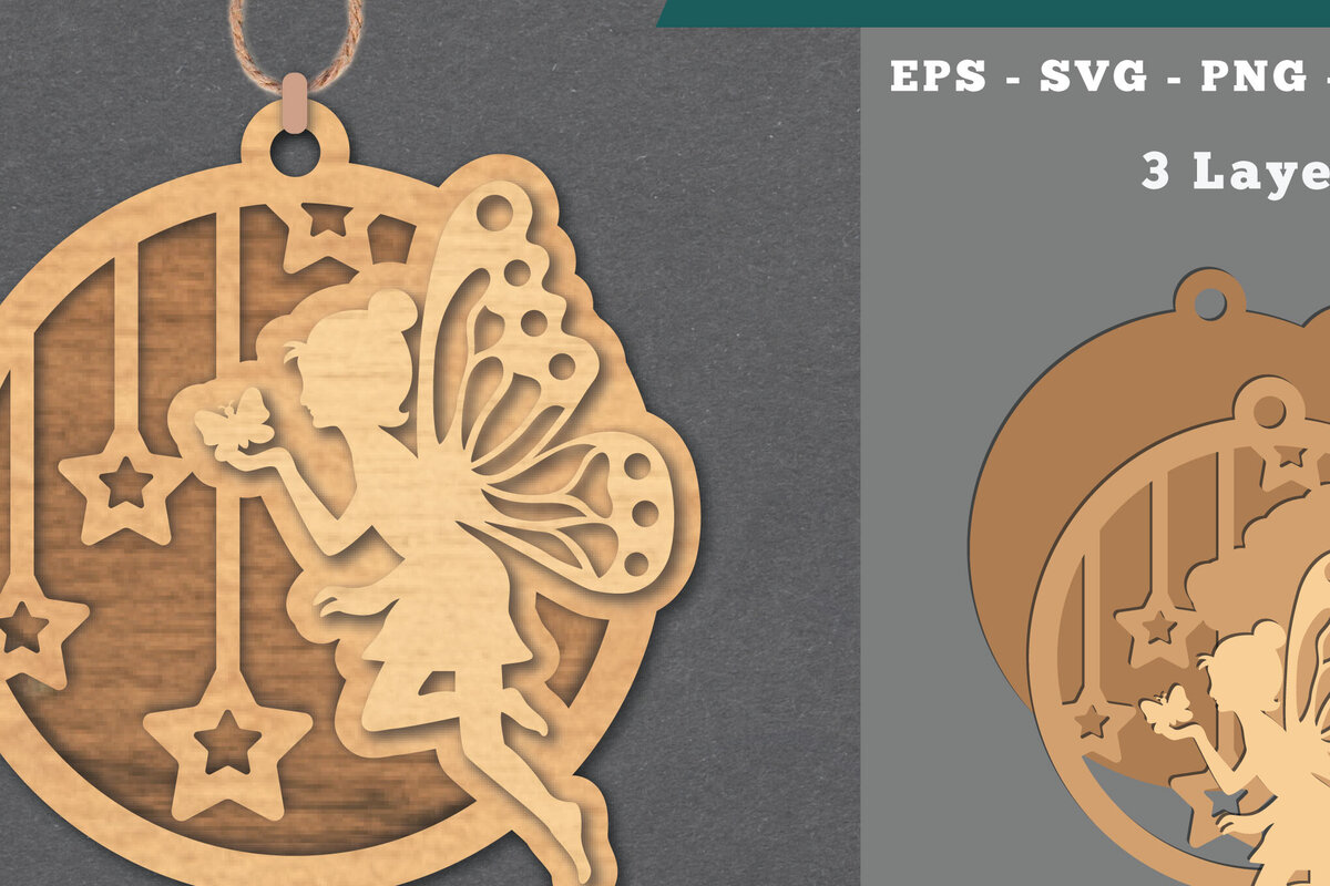 Σετ των 3 Intra απο ξύλο plywood 3mm-4mm πάχος - Στολίδι Fairy Laser Cut  Δίασταση 6x6 cm INTRAFABR-112074741