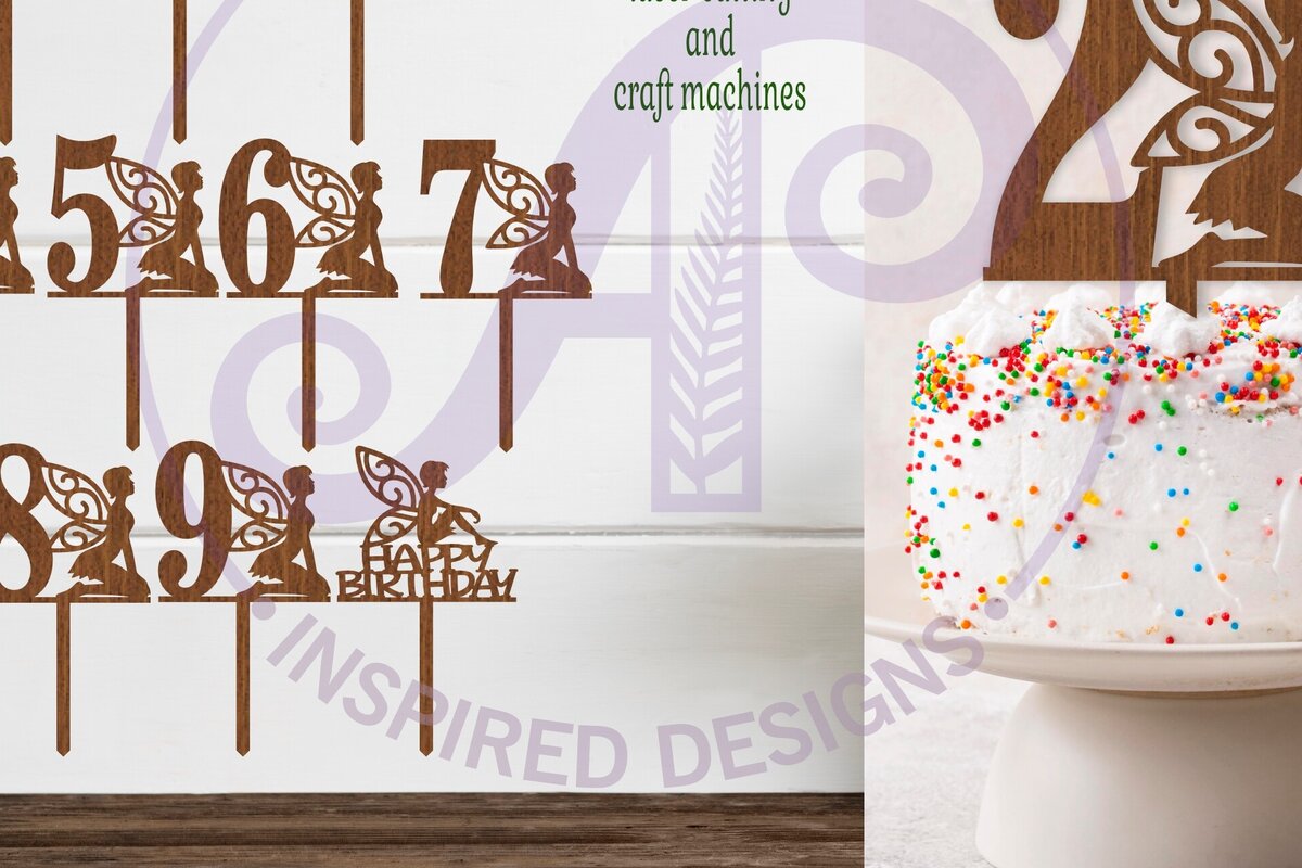 Σετ των 2 Intra απο ξύλο plywood 3mm-4mm πάχος - Fairy Number Cake Toppers, 10 σχέδια Δίασταση 20x20 cm INTRAFABR-104580198