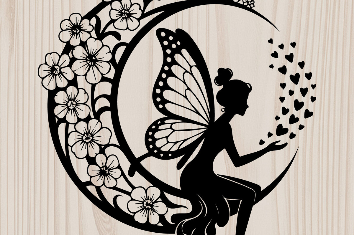 Intra απο ξύλο plywood 3mm-4mm πάχος - Fairy on Crescent Moon , Αποκοπή υ Δίασταση 20x20 cm INTRAFABR-123246497