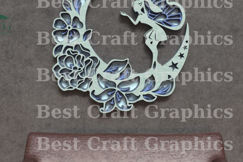 Σετ των 2 Intra απο ξύλο plywood 3mm-4mm πάχος -  Laser Fairy on the Moon Δίασταση 20x20 cm INTRAFABR-119821200