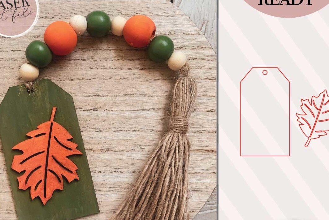 Σετ των 2 Intra απο ξύλο plywood 3mm-4mm πάχος - Φθινοπωρινό Beaded Garland Tag  αποκοπής Δίασταση 30x20 cm INTRAFABR-74510930