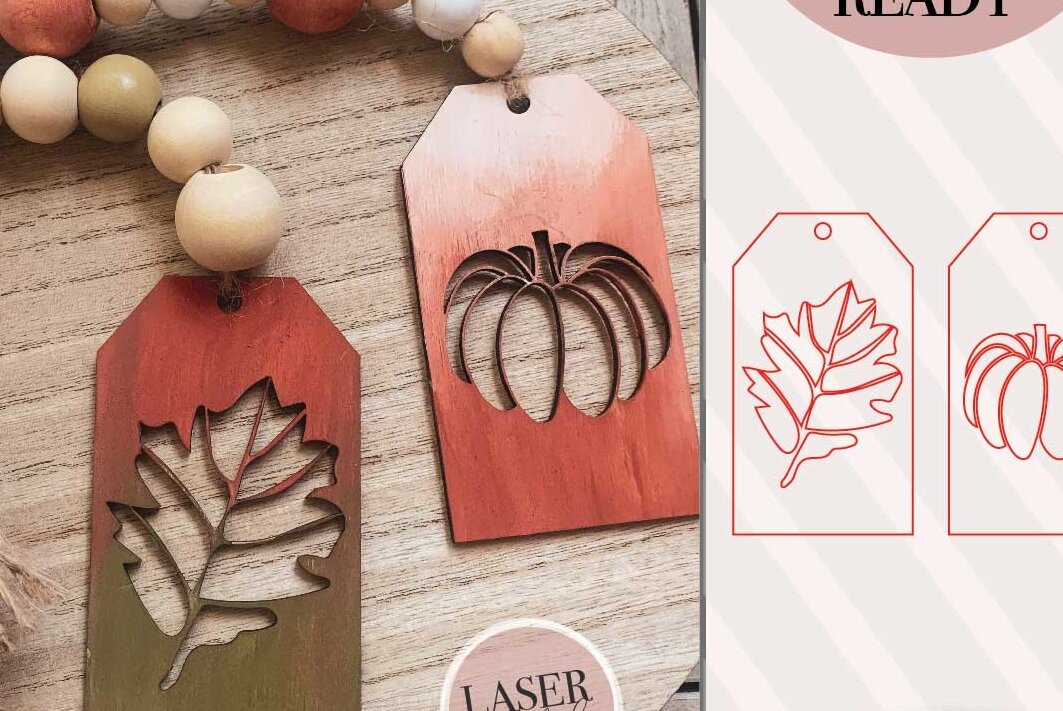 Σετ των 2 Intra απο ξύλο plywood 3mm-4mm πάχος - Φθινοπωρινό Beaded Garland Tag  αποκοπής Δίασταση 15x15 cm INTRAFABR-74488385