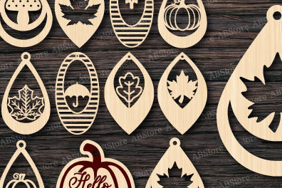 Σετ των 3 Intra απο ξύλο plywood 3mm-4mm πάχος - Φθινοπωρινό σκουλαρίκι με λέιζερ Δίασταση 3x3 cm INTRAFABR-100706218