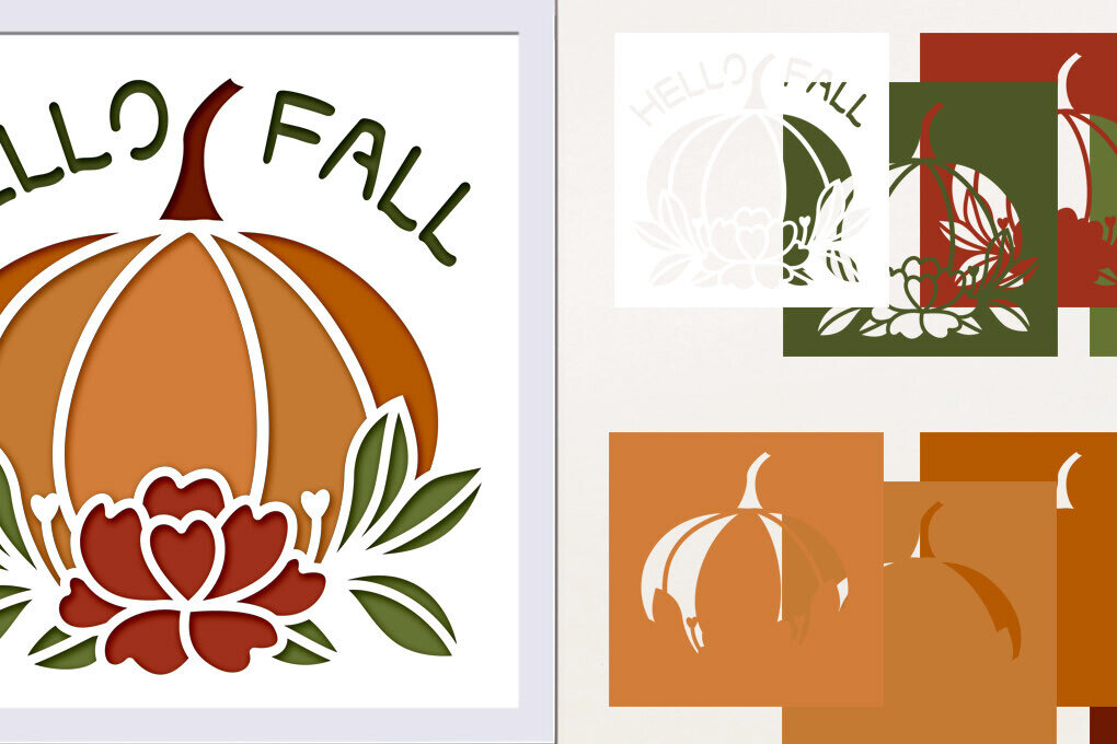 Σετ των 3 Intra απο ξύλο plywood 3mm-4mm πάχος - Fall Layered Shadow Box , 3d Pumpkin Δίασταση 8x8 cm INTRAFABR-77396787