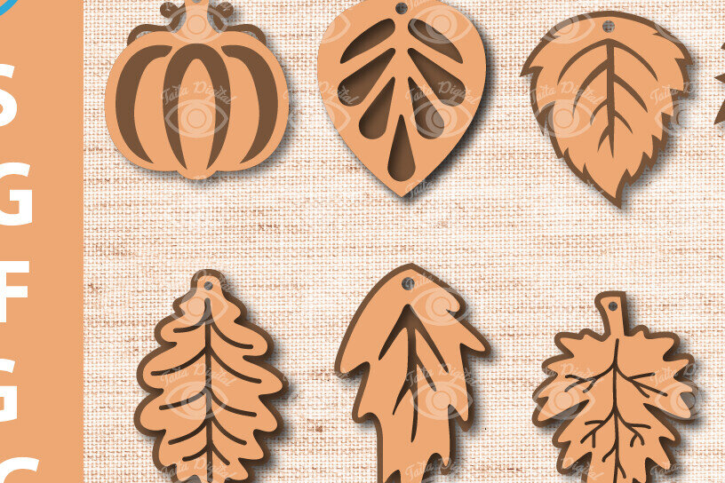 Σετ των 3 Intra απο ξύλο plywood 3mm-4mm πάχος - Σχεδιασμός φθινοπωρινού σκουλαρίκια για την ημέρα των ευχαριστιών Δίασταση 3x3 cm INTRAFABR-77538236