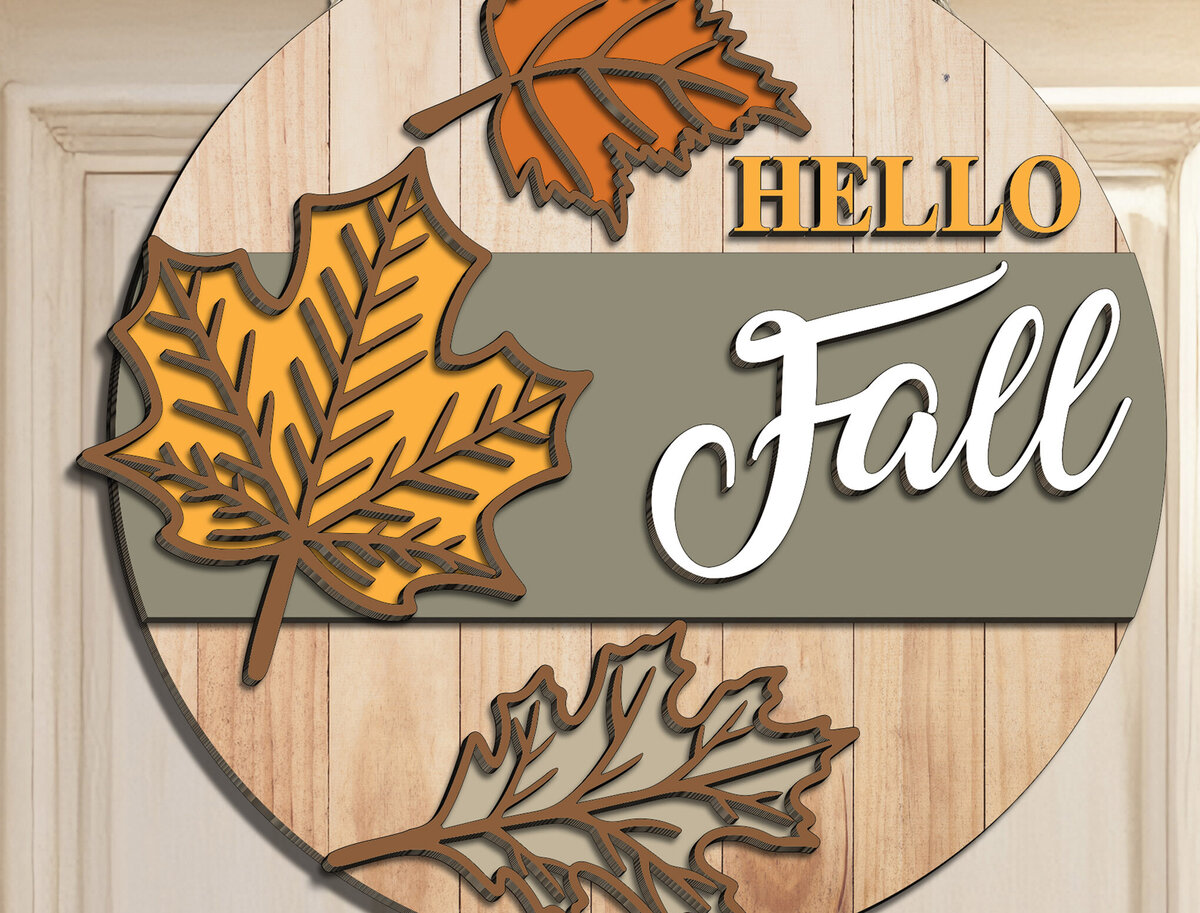 Σετ των 2 Intra απο ξύλο plywood 3mm-4mm πάχος -  λέιζερ με σημάδι καλωσορίσματος φθινοπώρου Δίασταση 20x20 cm INTRAFABR-110613345