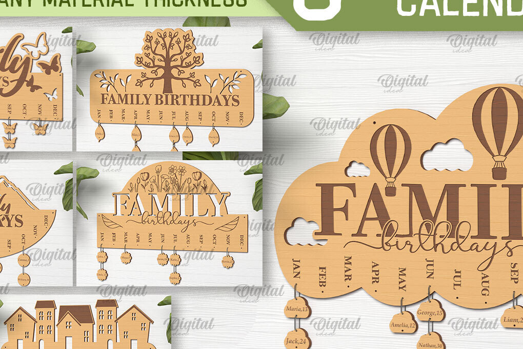 Σετ των 3 Intra απο ξύλο plywood 3mm-4mm πάχος - Πακέτο λέιζερ ημερολογίου γενεθλίων οικογένειας Δίασταση 20x20 cm INTRAFABR-89833787