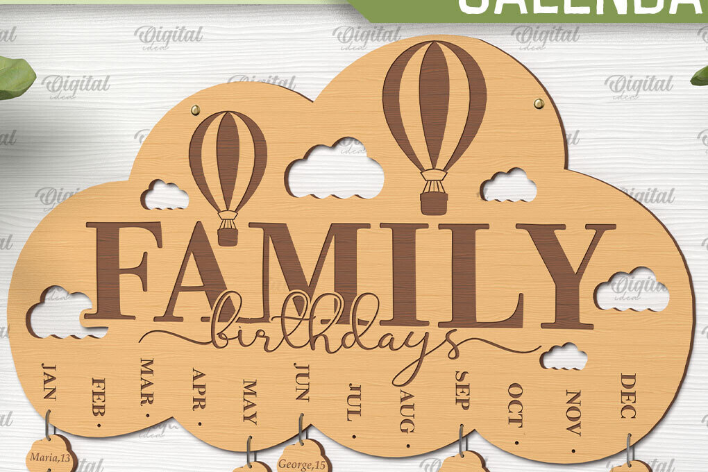 Σετ των 2 Intra απο ξύλο plywood 3mm-4mm πάχος - Οικογενειακό ημερολόγιο γενεθλίων  Δίασταση 20x20 cm INTRAFABR-89693742