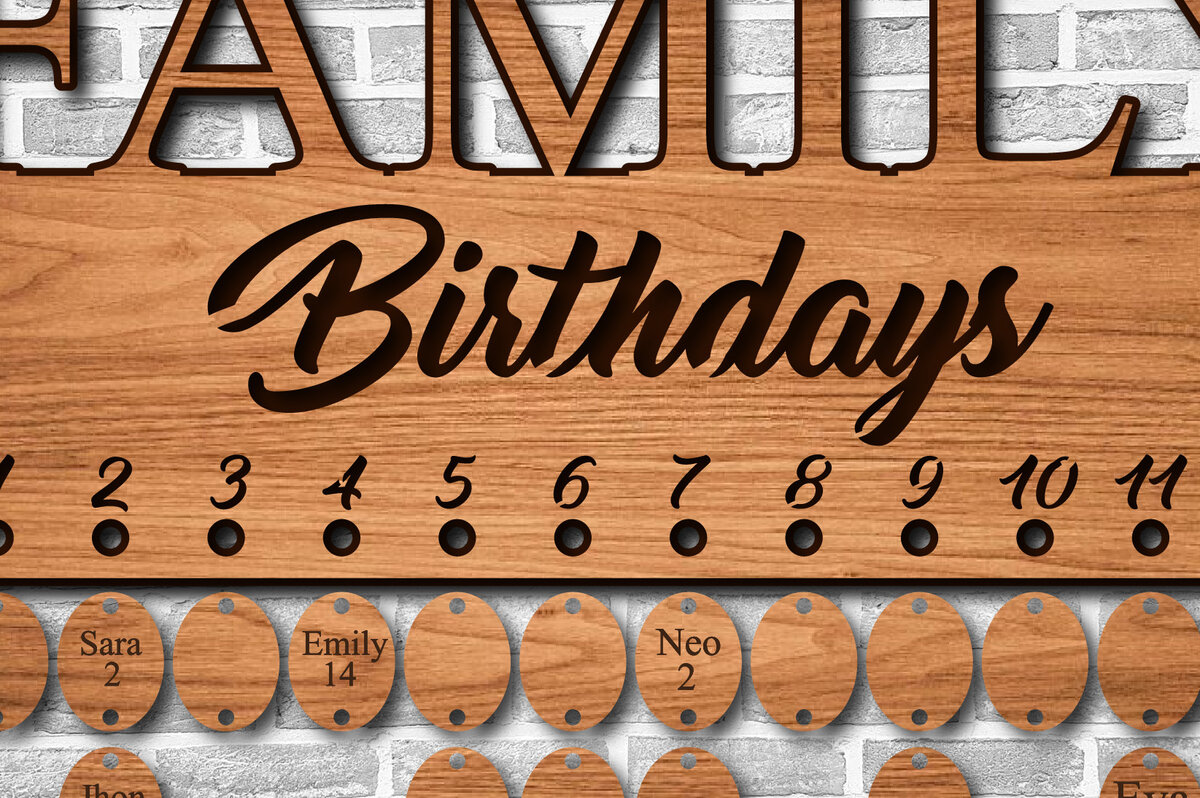 Σετ των 2 Intra απο ξύλο plywood 3mm-4mm πάχος - Ημερολόγιο γενεθλίων οικογένειας  Δίασταση 20x20 cm INTRAFABR-26655152