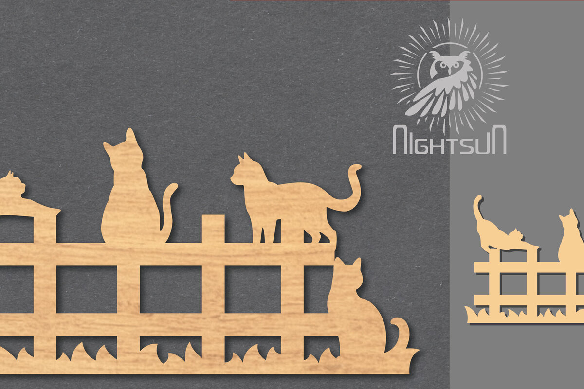 Σετ των 2 Intra απο ξύλο plywood 3mm-4mm πάχος - Οικογενειακή γάτα στο φράχτη Δίασταση 20x20 cm INTRAFABR-117328172