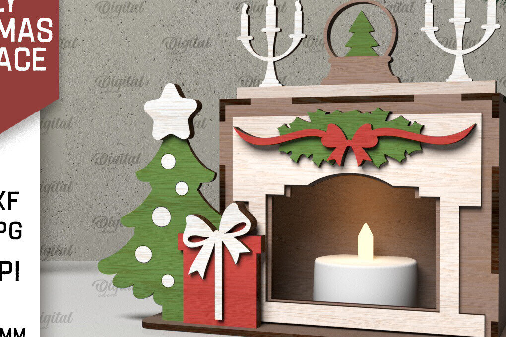 Intra απο ξύλο plywood 3mm-4mm πάχος - Οικογενειακό Χριστουγεννιάτικο τζάκι με λέιζερ Δίασταση 15x15 cm INTRAFABR-105332412