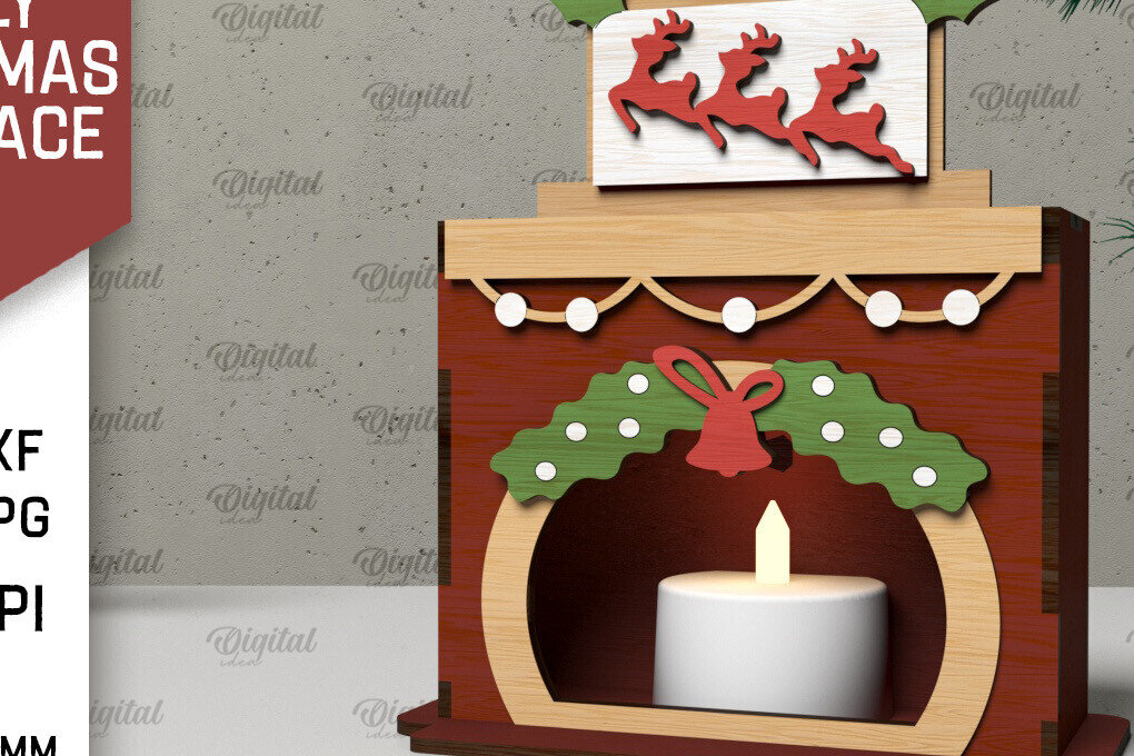 Intra απο ξύλο plywood 3mm-4mm πάχος - Οικογενειακό Χριστουγεννιάτικο τζάκι με λέιζερ Δίασταση 15x15 cm INTRAFABR-105332475