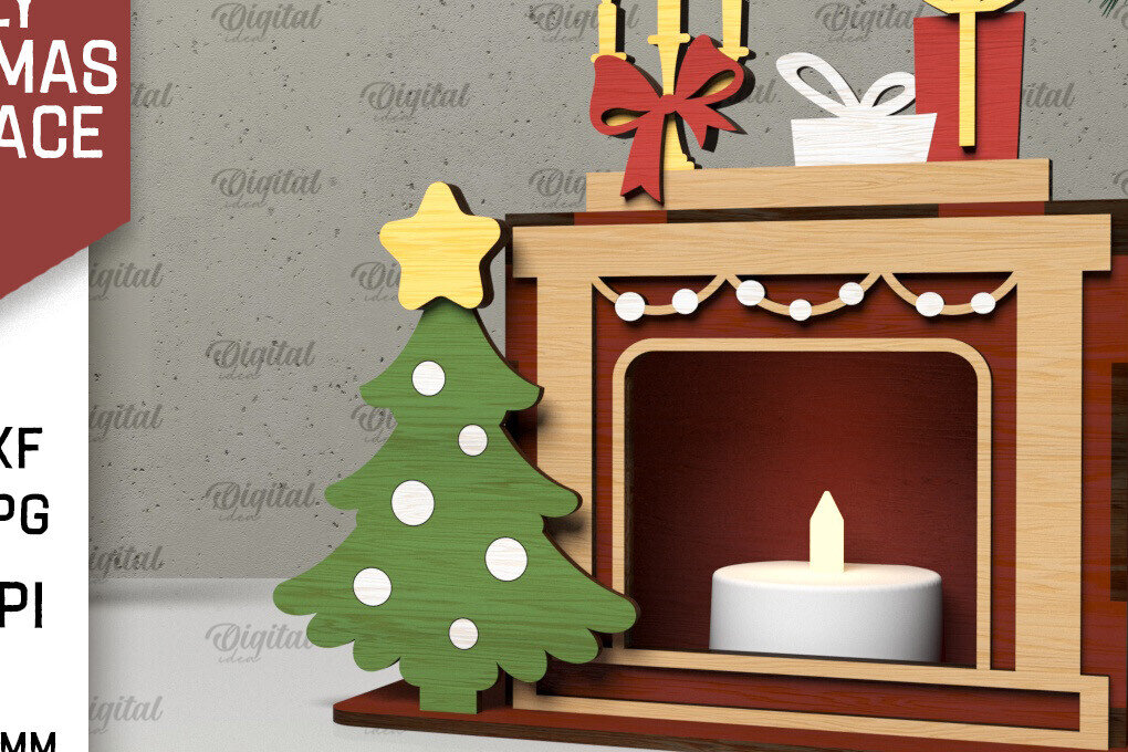 Σετ των 2 Intra απο ξύλο plywood 3mm-4mm πάχος - Οικογενειακό Χριστουγεννιάτικο τζάκι με λέιζερ Δίασταση 15x15 cm INTRAFABR-105332019