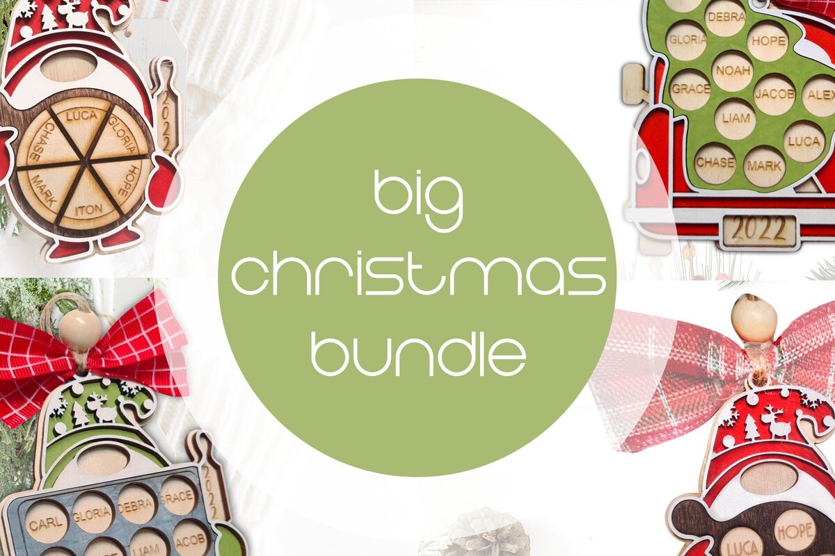 Σετ των 2 Intra απο ξύλο plywood 3mm-4mm πάχος - Οικογενειακή δέσμη χριστουγεννιάτικων στολιδιών Laser Δίασταση 20x20 cm INTRAFABR-81174887