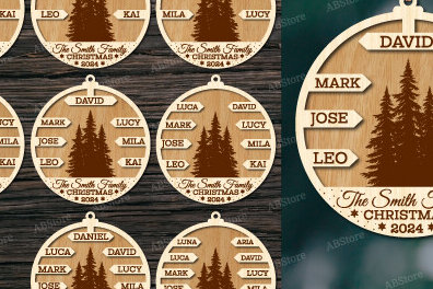 Σετ των 3 Intra απο ξύλο plywood 3mm-4mm πάχος - Οικογενειακό χριστουγεννιάτικο στολίδι με λέιζερ Δίασταση 6x6 cm INTRAFABR-108403051
