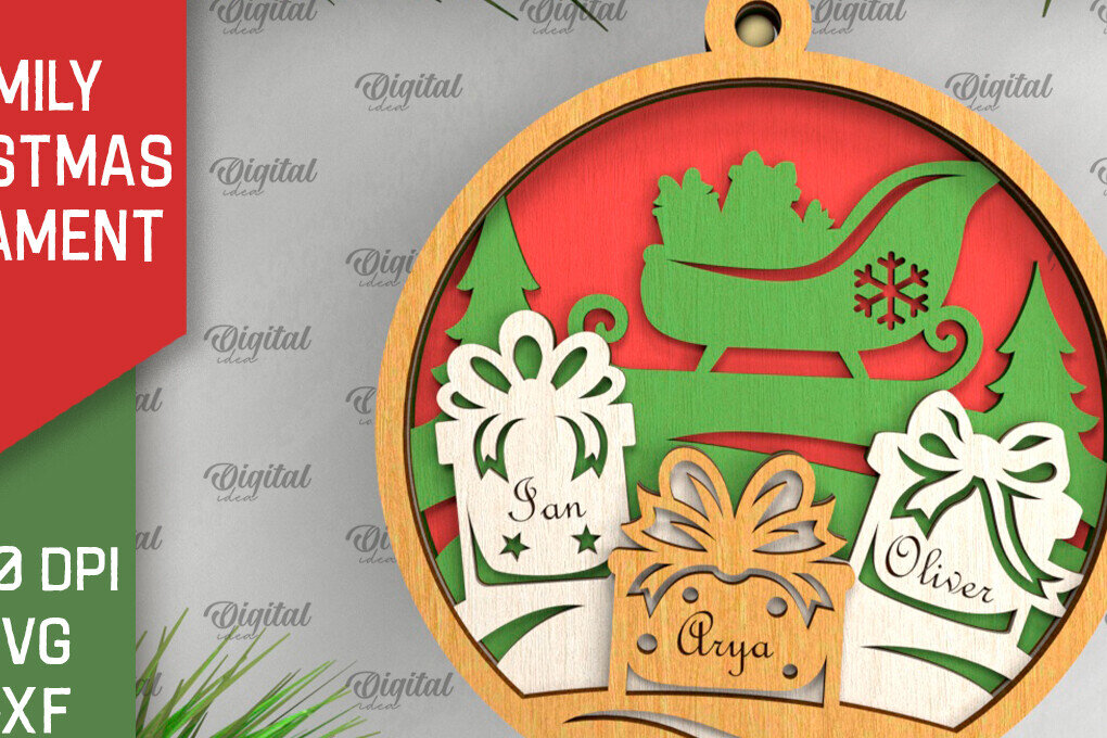 Σετ των 3 Intra απο ξύλο plywood 3mm-4mm πάχος - Οικογενειακό χριστουγεννιάτικο στολίδι με λέιζερ Δίασταση 6x6 cm INTRAFABR-104429197