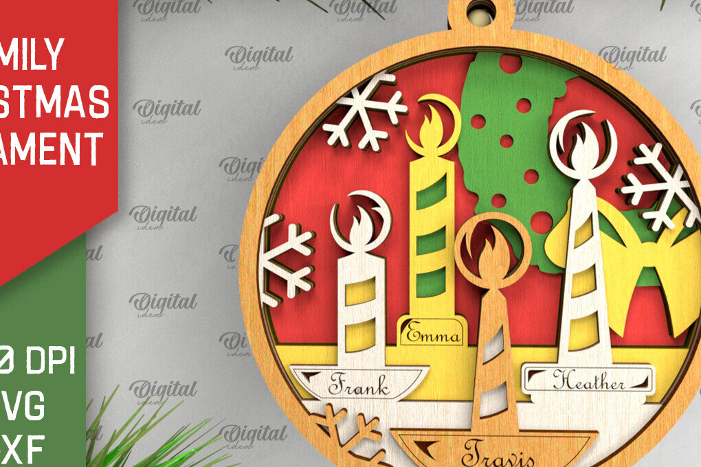 Σετ των 3 Intra απο ξύλο plywood 3mm-4mm πάχος - Οικογενειακό χριστουγεννιάτικο στολίδι με λέιζερ Δίασταση 6x6 cm INTRAFABR-104429317