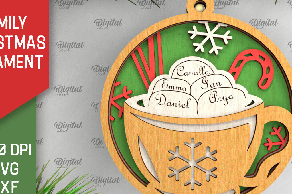 Σετ των 3 Intra απο ξύλο plywood 3mm-4mm πάχος - Οικογενειακό χριστουγεννιάτικο στολίδι με λέιζερ Δίασταση 6x6 cm INTRAFABR-104429372