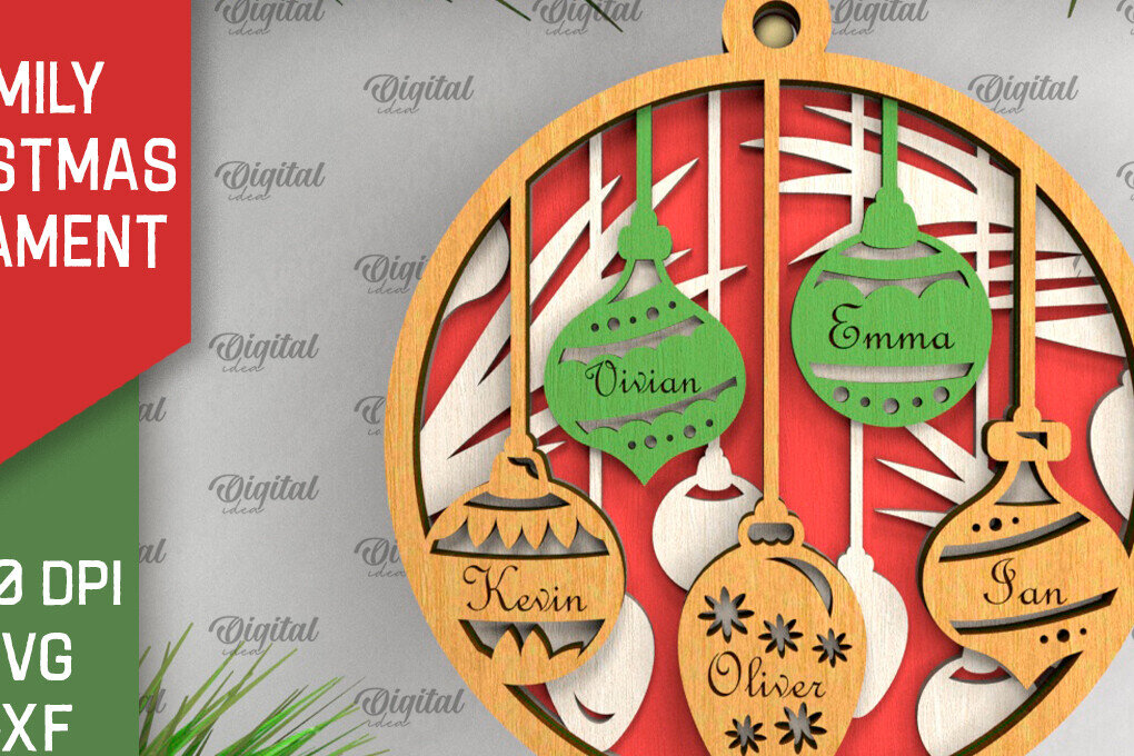 Σετ των 3 Intra απο ξύλο plywood 3mm-4mm πάχος - Οικογενειακό Χριστουγεννιάτικο Στολίδι LaserCut Δίασταση 6x6 cm INTRAFABR-104429054