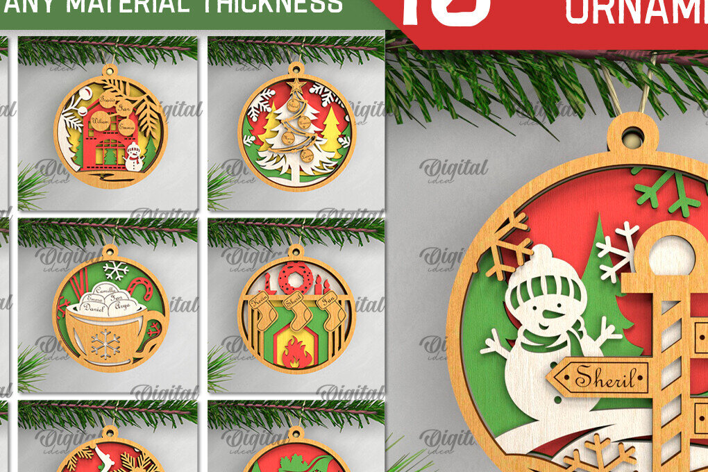 Σετ των 3 Intra απο ξύλο plywood 3mm-4mm πάχος - Οικογενειακά χριστουγεννιάτικα στολίδια λέιζερ Δίασταση 6x6 cm INTRAFABR-104435806