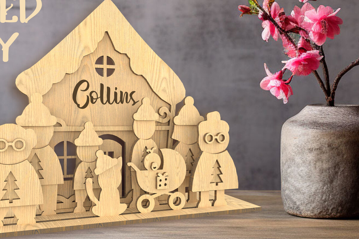 Intra απο ξύλο plywood 3mm-4mm πάχος - Δίσκος με επίπεδα οικογενειακών φιγούρων. Τρισδιάστατη  Δίασταση 30x20 cm INTRAFABR-81409845